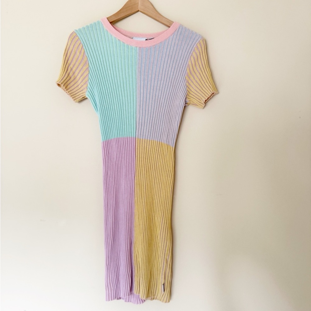 Pastel Colorblock Ribbed Knit Mini Dress - Multicolor - Picture 8 of 12